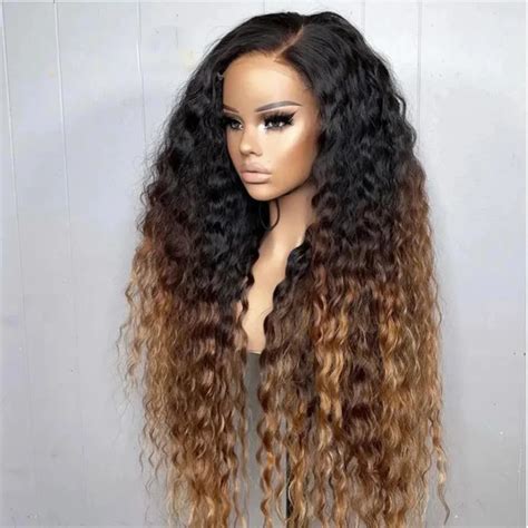 Glueless Soft Deep Long 26 Inch 180 Density Kinky Curly Ombre Brown