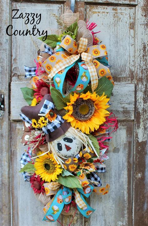 Sunflower Swag Scarecrow Swag Fall Sunflower Swag Sunflower Etsy Sunflower Swag Scarecrow