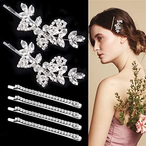 6 Pieces Rhinestone Bridal Hair Clips Leaf Wedding Hair