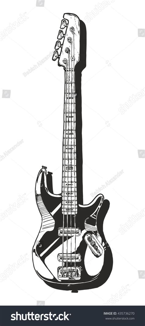 Vector Hand Drawn Illustration Bass Guitar Stock Vector 435736270