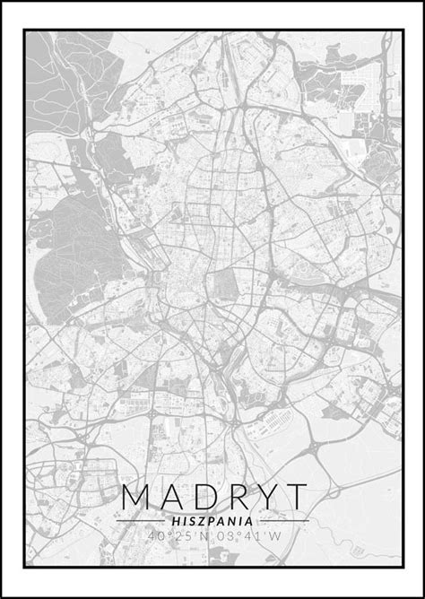 Galeria Plakatu Plakat Madryt Mapa Czarno Biała 60x80 cm Galeria