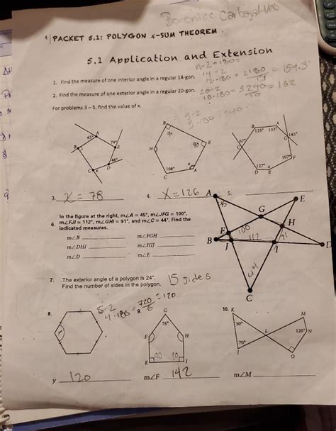 Polygon Angle Sum Theorem Worksheet Answers Printable Word Searches