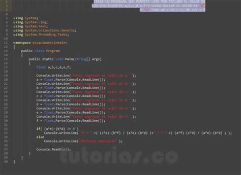 Operadores Visualstudio C Ecuaciones Lineales Tutorias Co