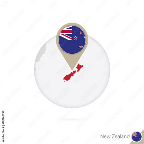 New Zealand Map And Flag In Circle Map Of New Zealand Stock Vector