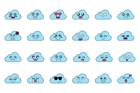 Cute cloud stickers outline illustrations set 6542575 Vector Art at ...