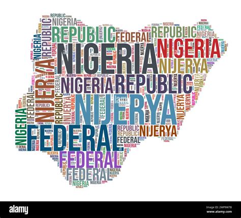 Nigeria Country Shape Word Cloud Typography Style Country Illustration