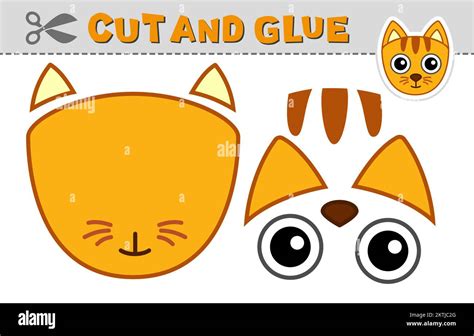 Cut Out Applique And Glue A Cat Head Vector Illustration Paper Game