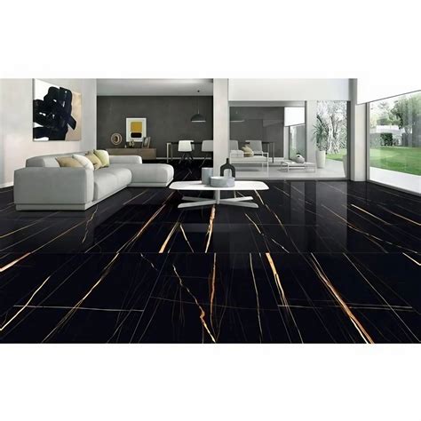 Ceramic Glossy Black Wonder Floor Tiles Thickness 95mm Size 120 X