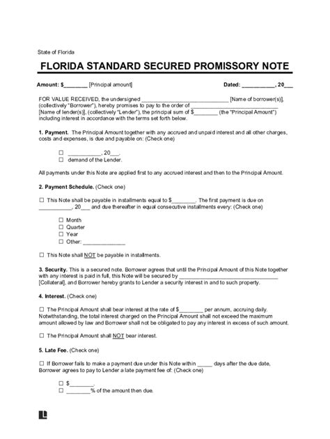 Fillable Online Free Florida Promissory Note Templatespdf And Word Fax