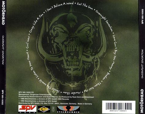 Classic Rock Covers Database Motorhead Overnight Sensation 1996