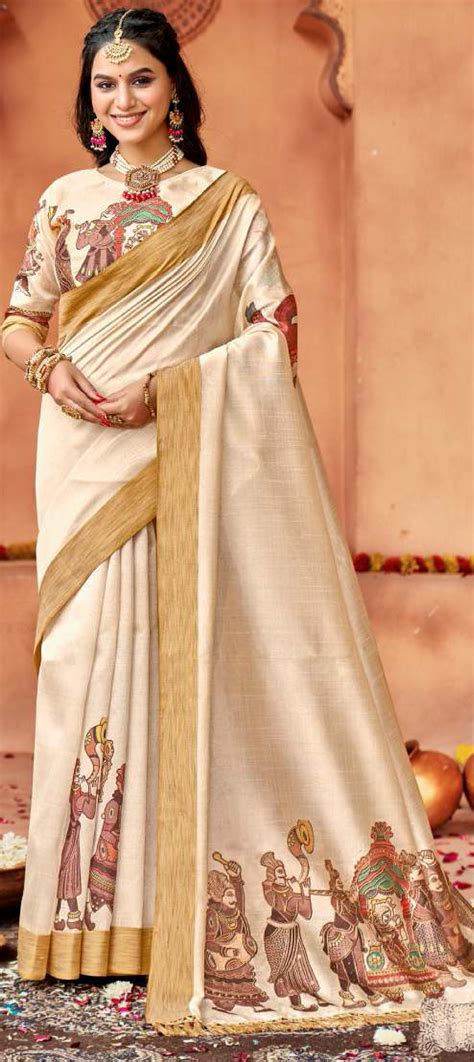 Festive Reception Traditional Beige And Brown Color Silk Fabric Saree