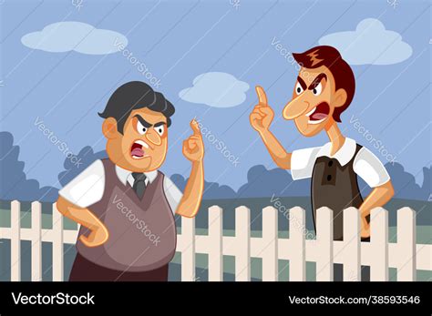 Angry Neighbors Fighting Over A Fence Royalty Free Vector