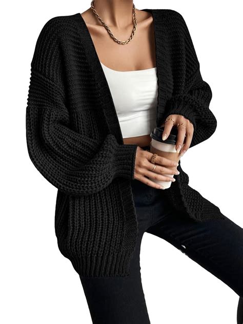 Casual Plain Long Sleeve Black Women Cardigans Women S