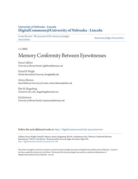 (PDF) Memory Conformity Between Eyewitnesses