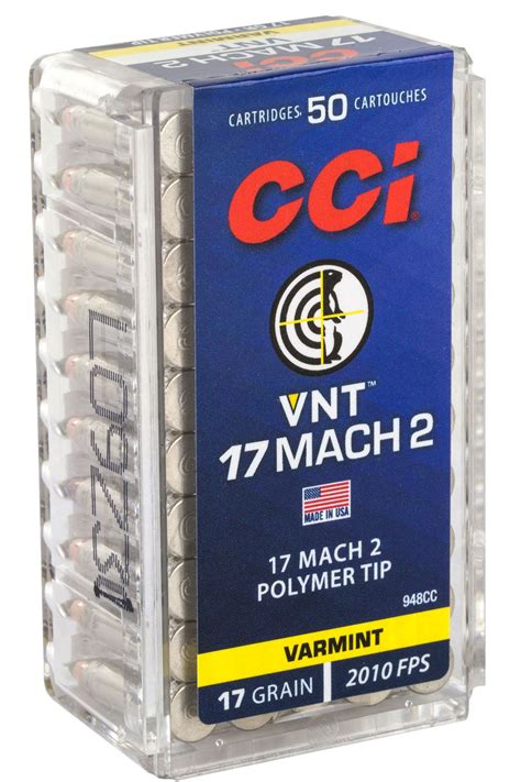 CCI948CC - CCI Mach 2 17 Hornady Mach 2 17 Grain Varmint Tip Rimfire Ammo - 50 Rounds ...