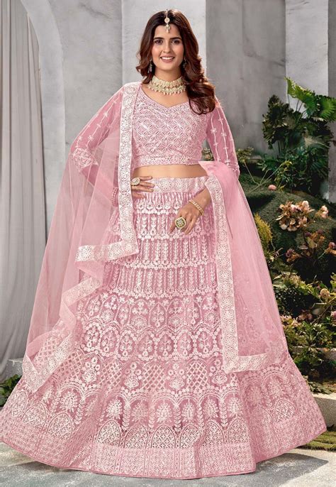 Buy Embroidered Net Lehenga In Pink Online LQY2154 Utsav Fashion