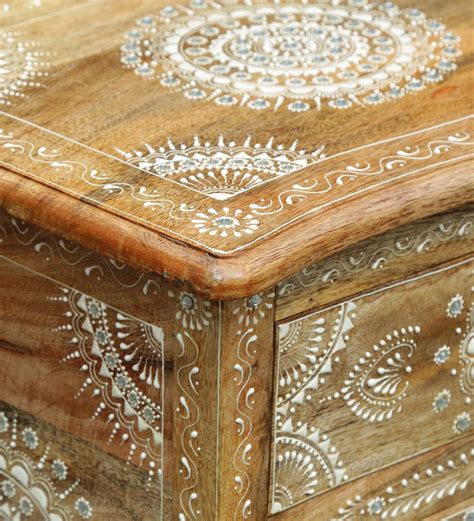 Buy Anant Solid Wood Hand Painted Bedside Table With Three Drawers In