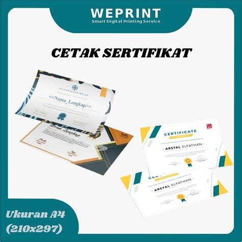 Jual Cetak Sertifikat Ukuran A Print Sertifikat Custom Piagam