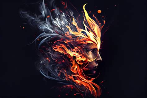 Dynamic Fire On A Black Background Generative Ai Stock Illustration