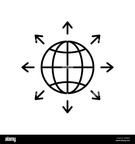 World Expansion Black Icon Globe Line Symbol With Arrows Vector