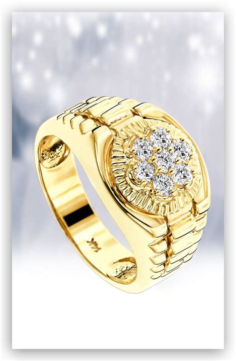 This K Gold Mens Rolex Style Diamond Ring Showcases Ctw Of