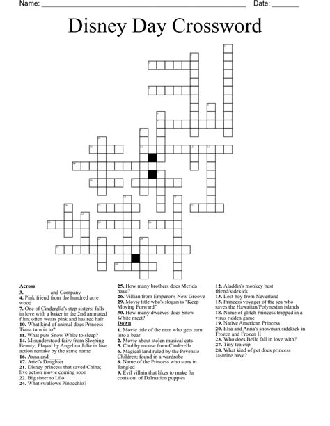 Disney Crossword Puzzles Printable