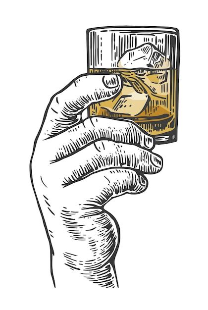 Premium Vector Male Hand Holding A Shot Of Alcohol Drink Hand Drawn Design Elementvintage