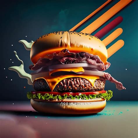 Grand Double Burger Au Boeuf Ketchup épicé Et Légumes Aux Herbes