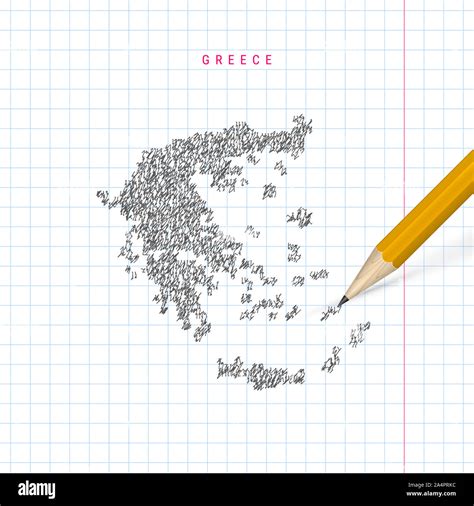 Greece Sketch Scribble Map Drawn On Checkered School Notebook Paper