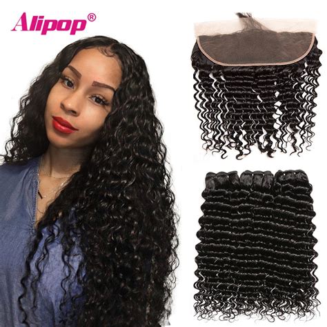 Alipop Deep Wave Bundles With Frontal 13x4 Lace Frontal With Brazilian