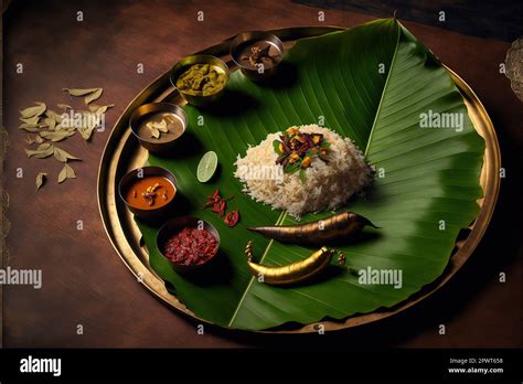 Traditional Onam sadya served in banana leaf Stock Photo - Alamy