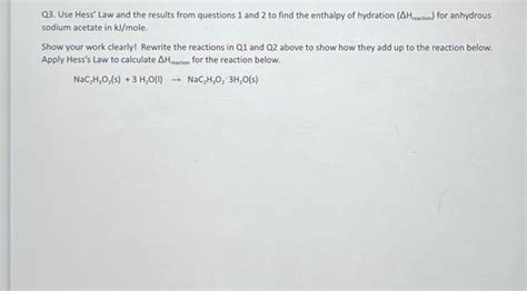 Solved Enthalpy Of Hydration Data Sheet Show All Your Work Chegg