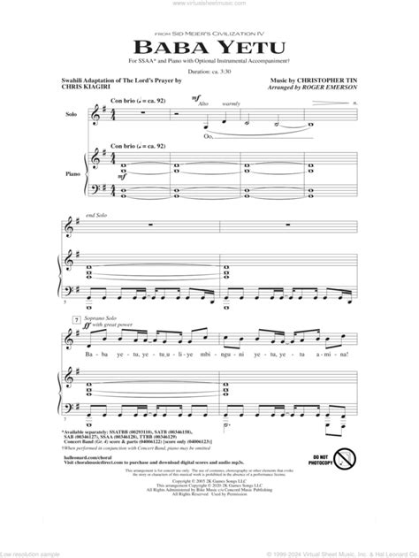 Baba Yetu From Civilization Iv Arr Roger Emerson Sheet Music For