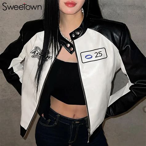 Sweetown Chaqueta De Cuero PU Con Bordado Para Mujer Abrigo G Tico Con