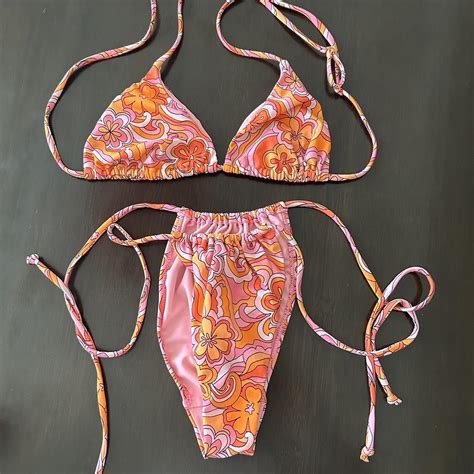 Pacsun LA Hearts Pink And Orange Bikini Set Depop