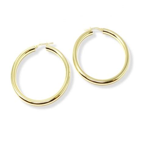 Orecchini A Cerchio Grandi 4cm Donna Raggi Argento 925 Dorato RA 014216