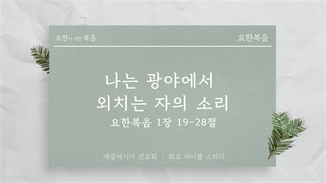 요한복음 강해 5 나는 광야에서 외치는 자의 소리요119 28 이재진 선교사 요한복음 에클레시아선교회