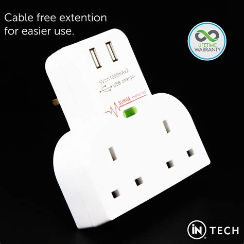 Buy Double Plug Adaptor Uk Adaptor With 2 Usb Ports Type C 2 Way