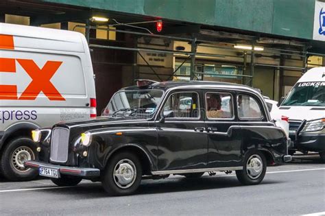 British Style Vintage Taxi Cab In Midtown Manhattan Editorial Stock