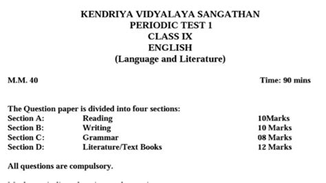 Class 9 English Periodic Test 1 Question Paper 2022 2023 Unit