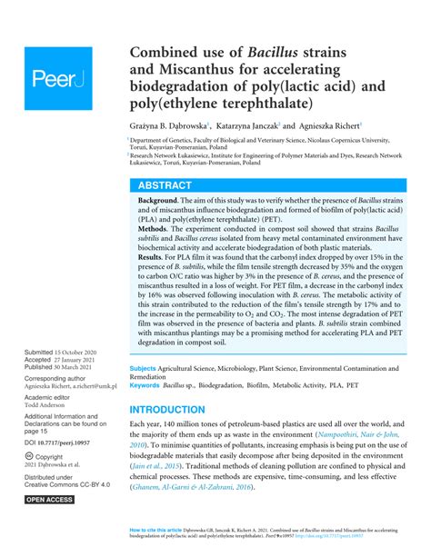 Pdf Combined Use Of Bacillus Strains And Miscanthus For Accelerating