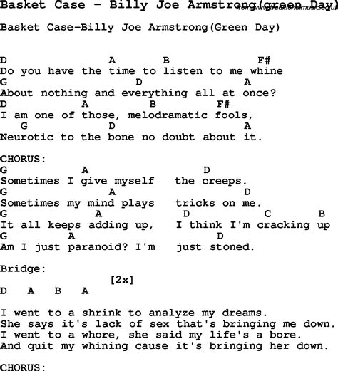 Song Basket Case By Billy Joe Armstronggreen Day With Lyrics For