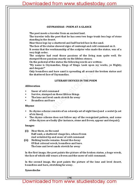 CBSE Class 10 English Assignment - Ozymandias | PDF | Poems | Poetry 