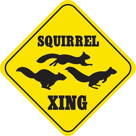 Funny Yellow Squirrel Crossing Sign