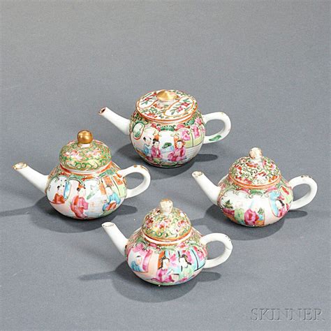 Four Miniature Rose Medallion Porcelain Teapots Sale Number 2785T