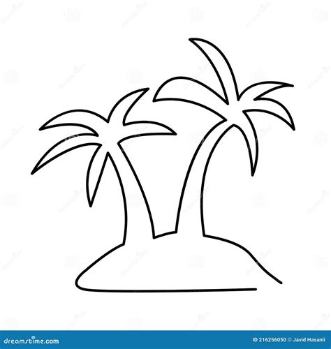 Spring Continuous Line Drawing Of Palm Trees On Tropical Beach Summer