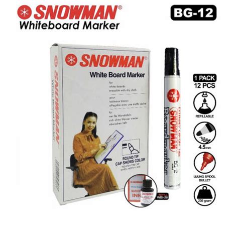 Jual Spidol Whiteboard Papan Tulis Snowman BG 12 Marker HITAM BISA