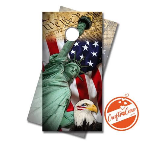 Statue Of Liberty Usa Flag Bald Eagle Cornhole Board Decals Cornhole Wraps Cornhole Custom