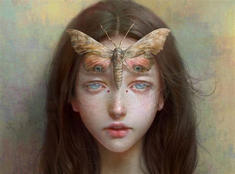 Moth Art Fantasy Lin Qian Butterfly Girl Face Portrait Luminos