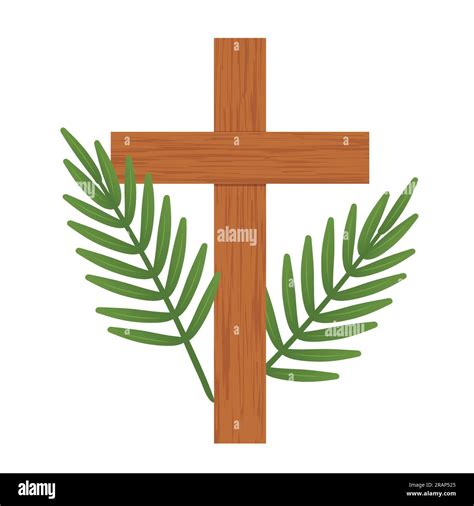 Palm Leaves And Wooden Cross Easter Palm Sunday Symbol Vector